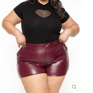Plus Size 3X Burgundy Leather Shorts.